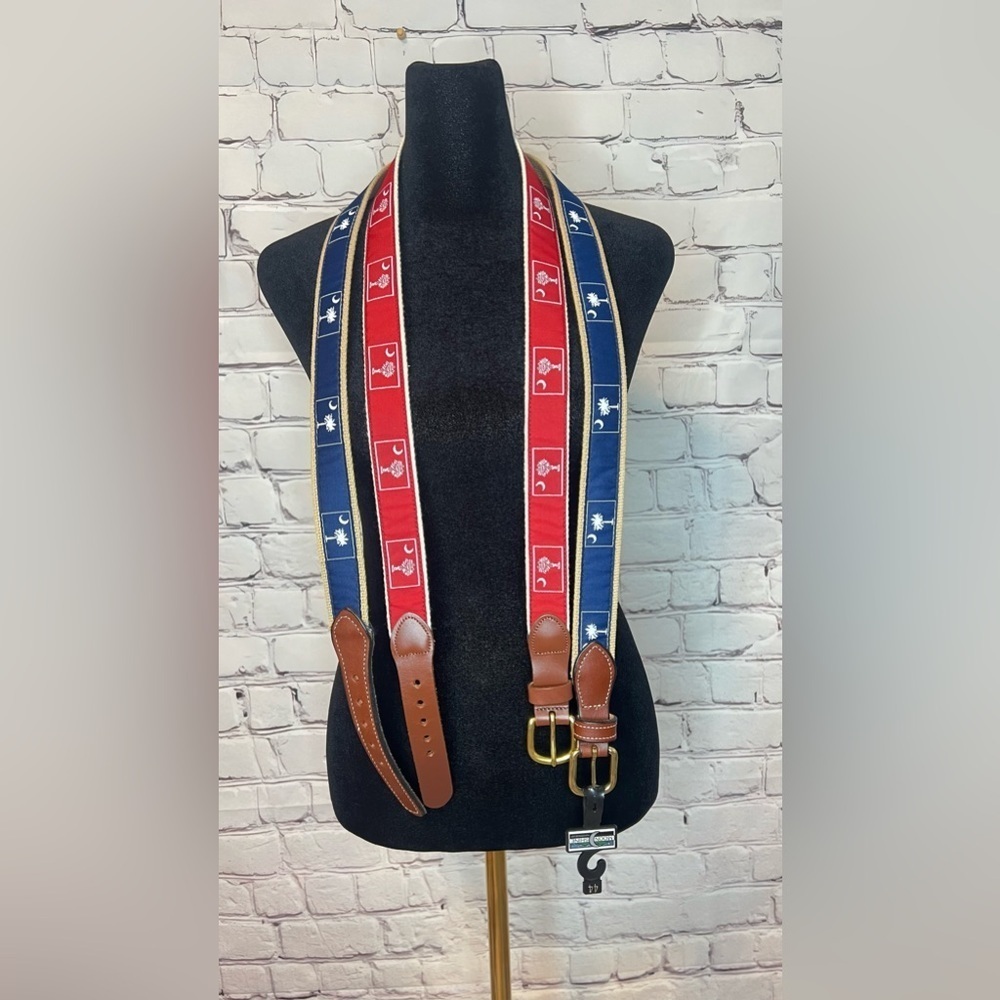 Stylish Red and Blue Belt with Brown Accents